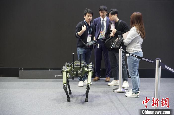 圖為觀眾在展會參觀機器人?！⑿?攝