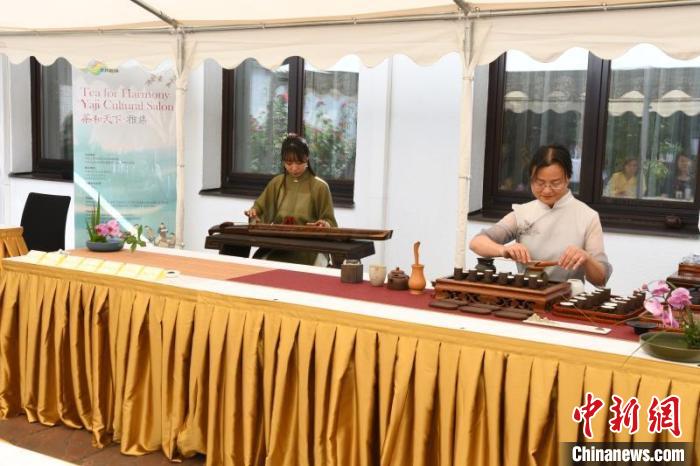 圖為余亞麗茶藝展示，王曉嬋古琴演奏 柏林中國文化中心供圖。