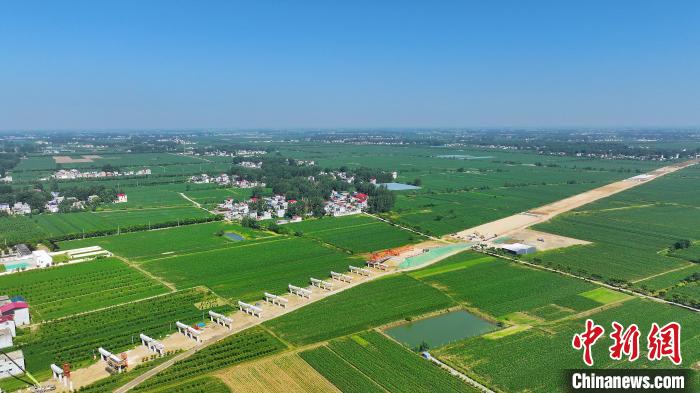 航拍合(肥)周(口)高速潁臨段8標架梁施工現(xiàn)場。　劉玉才 攝