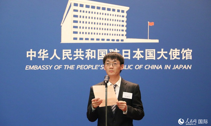 獲獎(jiǎng)學(xué)生代表、大阪大學(xué)博士生劉亞飛發(fā)表感言。人民網(wǎng) 許可攝