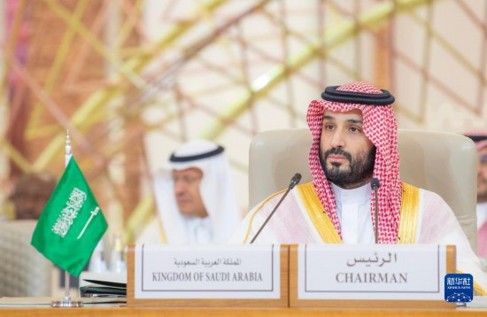 11月10日，在沙特首都利雅得，沙特阿拉伯王儲兼首相穆罕默德·本·薩勒曼在首屆沙特阿拉伯-非洲峰會上講話。新華社發(fā)（沙特通訊社供圖）