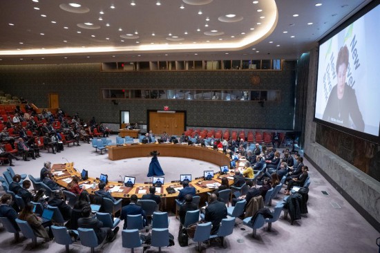 這是2023年11月20日在位于紐約的聯(lián)合國(guó)總部拍攝的安理會(huì)“共同發(fā)展促進(jìn)持久和平”公開(kāi)辯論會(huì)現(xiàn)場(chǎng)。中國(guó)作為輪值主席，倡議聯(lián)合國(guó)安理會(huì)20日舉行主題為“共同發(fā)展促進(jìn)持久和平”的公開(kāi)辯論會(huì)。新華社發(fā)（聯(lián)合國(guó)供圖/埃斯金德·德貝卜攝）