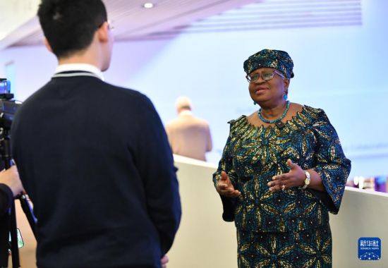 1月18日，世界貿(mào)易組織總干事伊維拉在瑞士達沃斯舉行的世界經(jīng)濟論壇2024年年會期間接受新華社記者專訪。新華社記者 連漪 攝