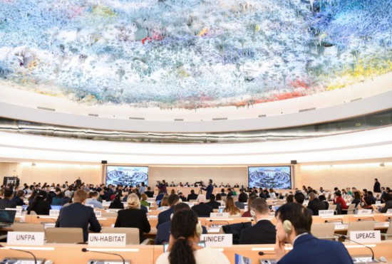 這是1月23日在瑞士日內(nèi)瓦拍攝的聯(lián)合國(guó)人權(quán)理事會(huì)第四輪國(guó)別人權(quán)審議現(xiàn)場(chǎng)。新華社記者連漪攝