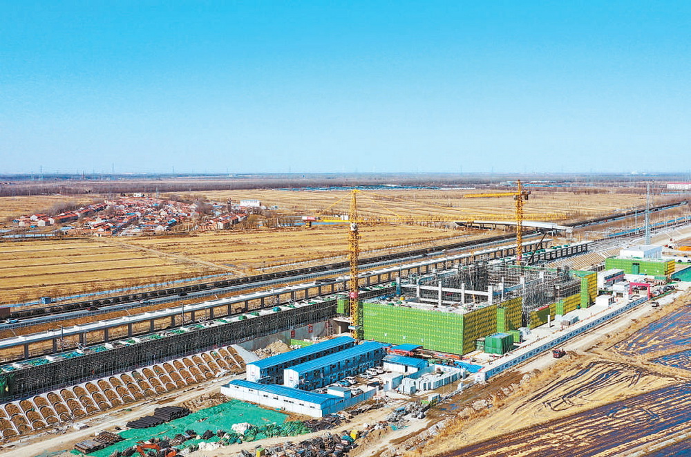 2月26日拍攝的建設中的京濱鐵路周良站（無人機照片）。