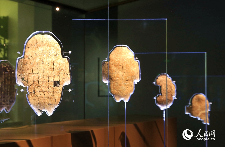 殷墟博物館展出的甲骨文。人民網(wǎng)記者 慎志遠(yuǎn) 攝