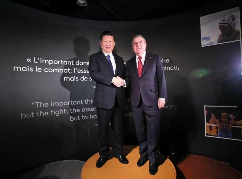 2017年1月18日，習(xí)近平主席在位于瑞士洛桑的國際奧林匹克博物館會見時任國際奧林匹克委員會主席巴赫。