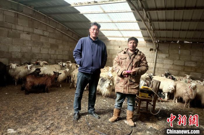 圖為華公太(左)走訪牧民生產(chǎn)生活情況?！〔彭検步?攝
