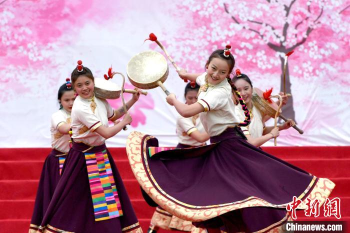 3月28日，西藏林芝第二十屆桃花旅游文化節(jié)開幕式上的文藝表演?！±盍?攝