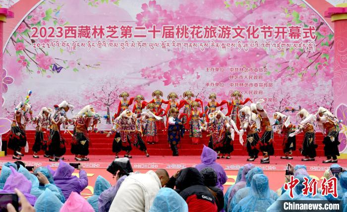3月28日，西藏林芝第二十屆桃花旅游文化節(jié)開幕式上的文藝表演?！±盍?攝